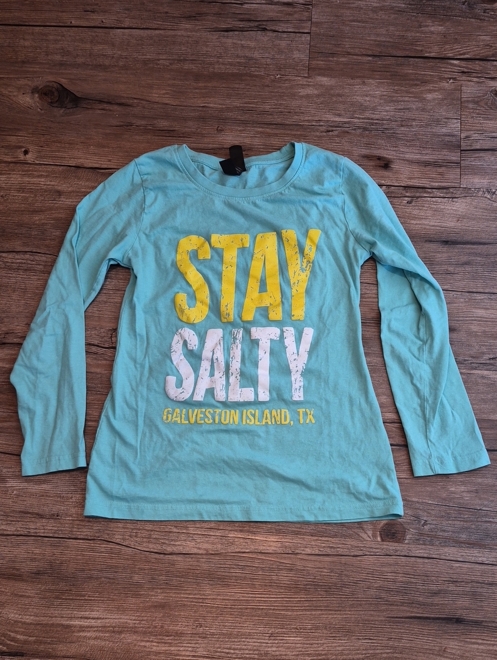 Stay Salty Long Sleeve Graphic Tee - Light Teal - Galveston Island TX